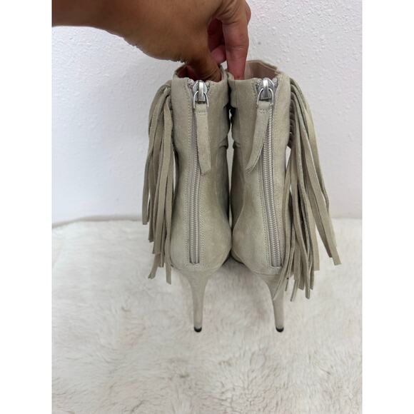 Paige Suede Fringe Studded Ankle Boots Size 8 Beige Western Boho - Picture 6 of 9